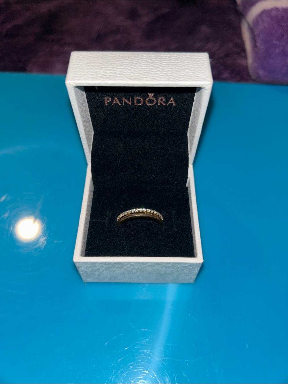 Pandora 14k Gold Plated Pavé Stackable Ring with Clear Cubic Zirconia